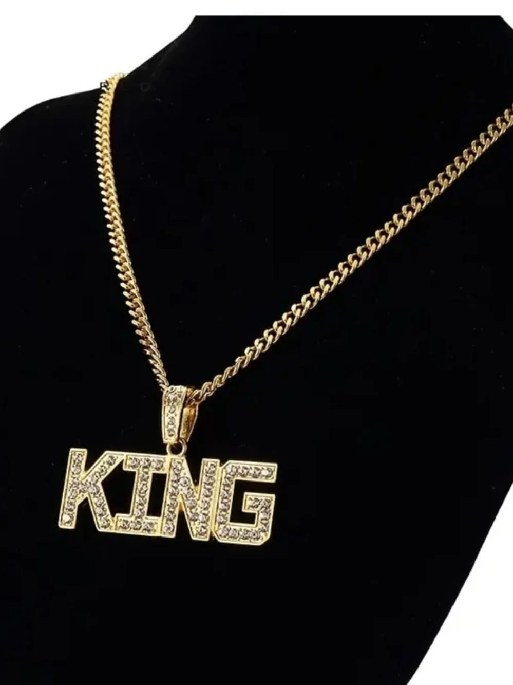 Gold 'KING' Pendant Necklace with Rhinestones
